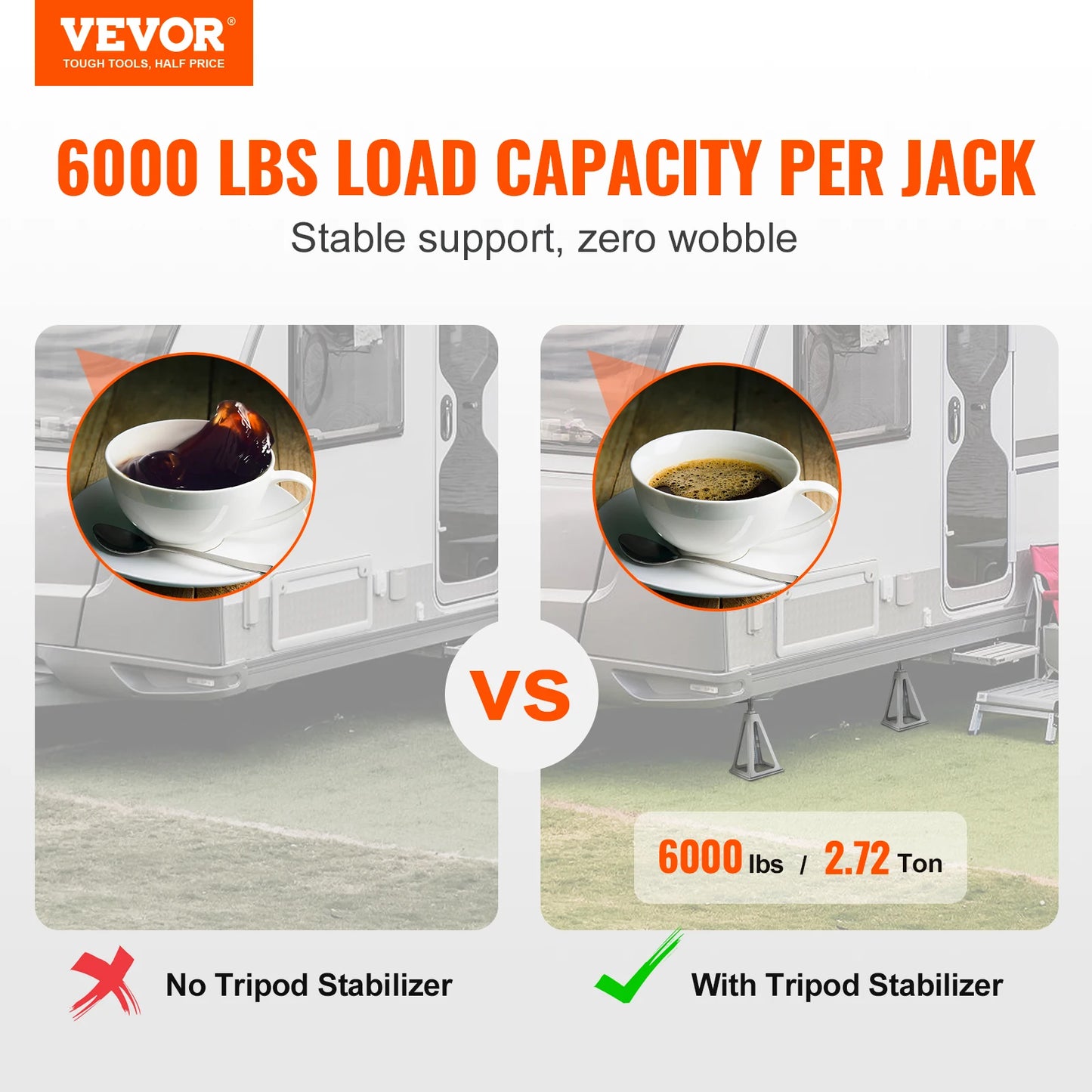 SucceBuy Confezione da 4 jack stabilizzatori per camper Jack di livellamento per camper in alluminio da 6000 libbre per rimorchio da viaggio Camper Jack a vite singolo