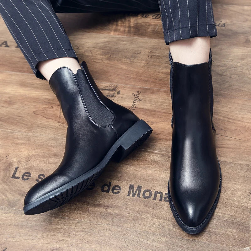 Luxury British Leather Pointed Toe Brand Chelsea Designer Boots Men Wedding Dress Formal Man Ankle Business Winter Elegant Shoes