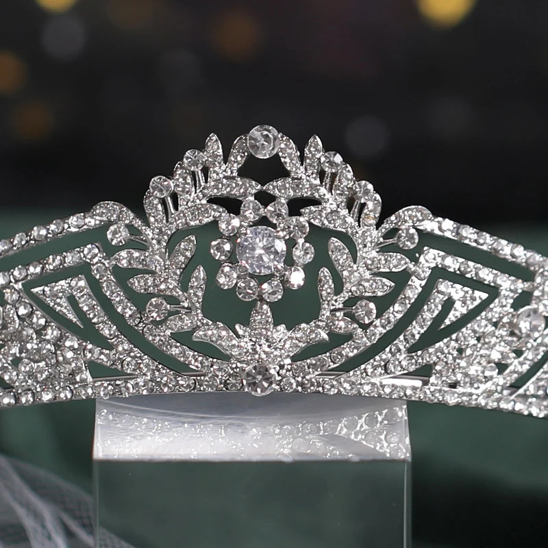 Baroque Silver Color Crystal Flower Bridal Tiaras Crown Rhinestone Pageant Diadem Bride Headband Wedding Hair Accessories Bijoux