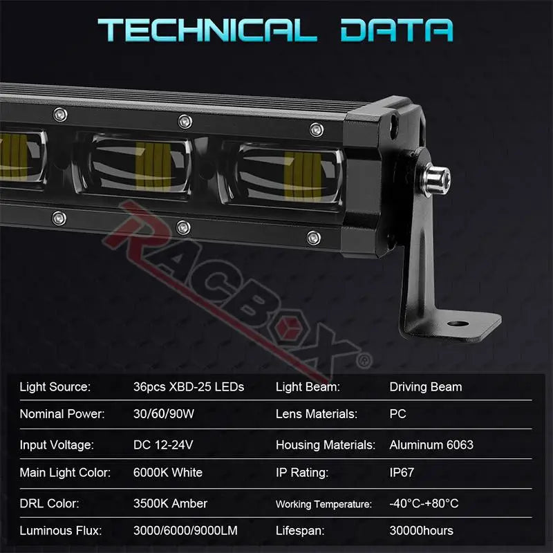 RACBOX 8 14 20 inch 6D Lens Single Row Led Light Bar for Jeep Lada Offroad ATV UTV UAZ Car Driving Work Light 12V 24V Fog Lamp