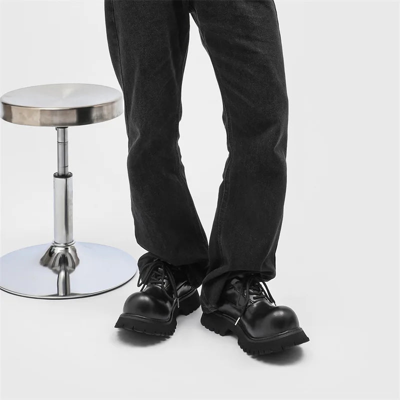 Upturned Head Platform Soles Men's and Women's Niche Couples Casual Genuine Leather Functional Wind High Street Derby Shoes