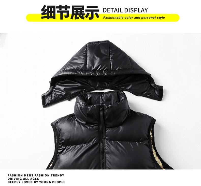 Brand Men Fashion Winter Vest Warm Coat Hooded Light Plus Size Mens Work Vests Waistcoat New Spring Autumn Sleeveless Jacket