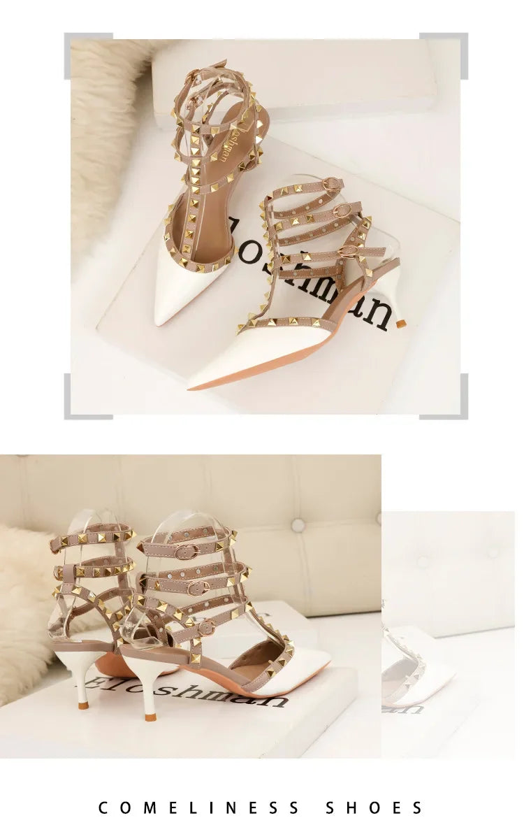 Designer Narrow Band Buckle Strap Pumps Women Sexy Pointed Toe Thin Heels Wedding Banquet Dress Mule Ladies Shoes Zapatos Mujer