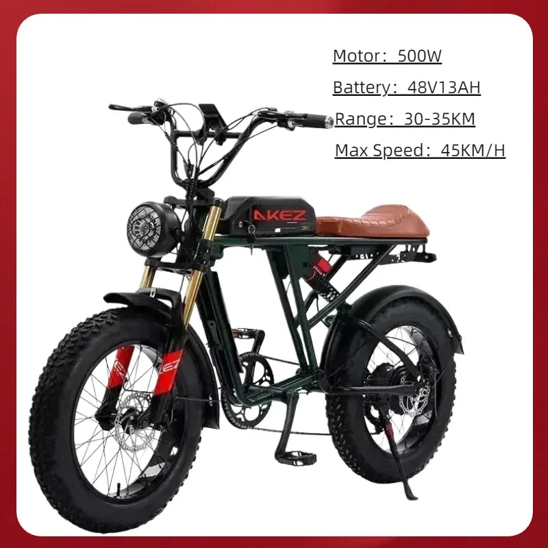 Mountain Adult Akez Electric Bicycler 1500W motor 48V 36AH Removable lithium Battery E bike 20 inch Tire Off-road Electric Bike