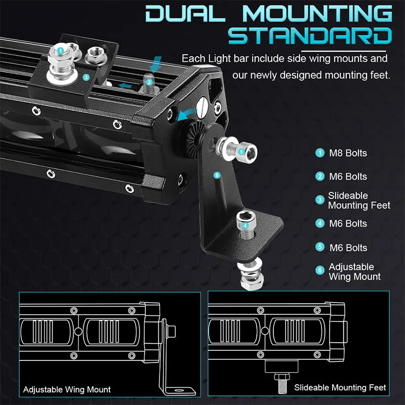 RACBOX 8 14 20 inch 6D Lens Single Row Led Light Bar for Jeep Lada Offroad ATV UTV UAZ Car Driving Work Light 12V 24V Fog Lamp