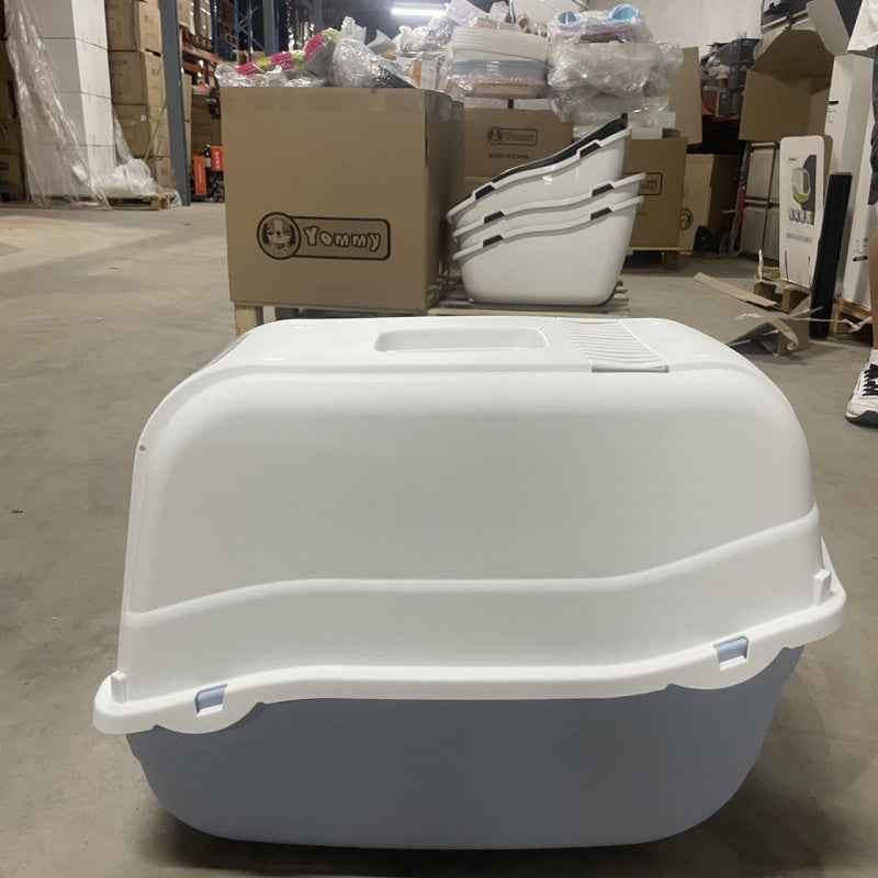 Lettiera per Gatti con Coperchio – Blu e Bianco | Fresca e Igienica