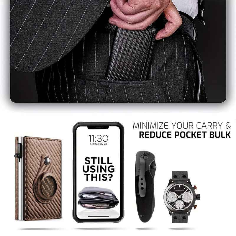 Auto Side Push Card Holder Wallet For Men Slim RFID Blocking Money Clip Wallets Minimalist Wallet With Money Pocket