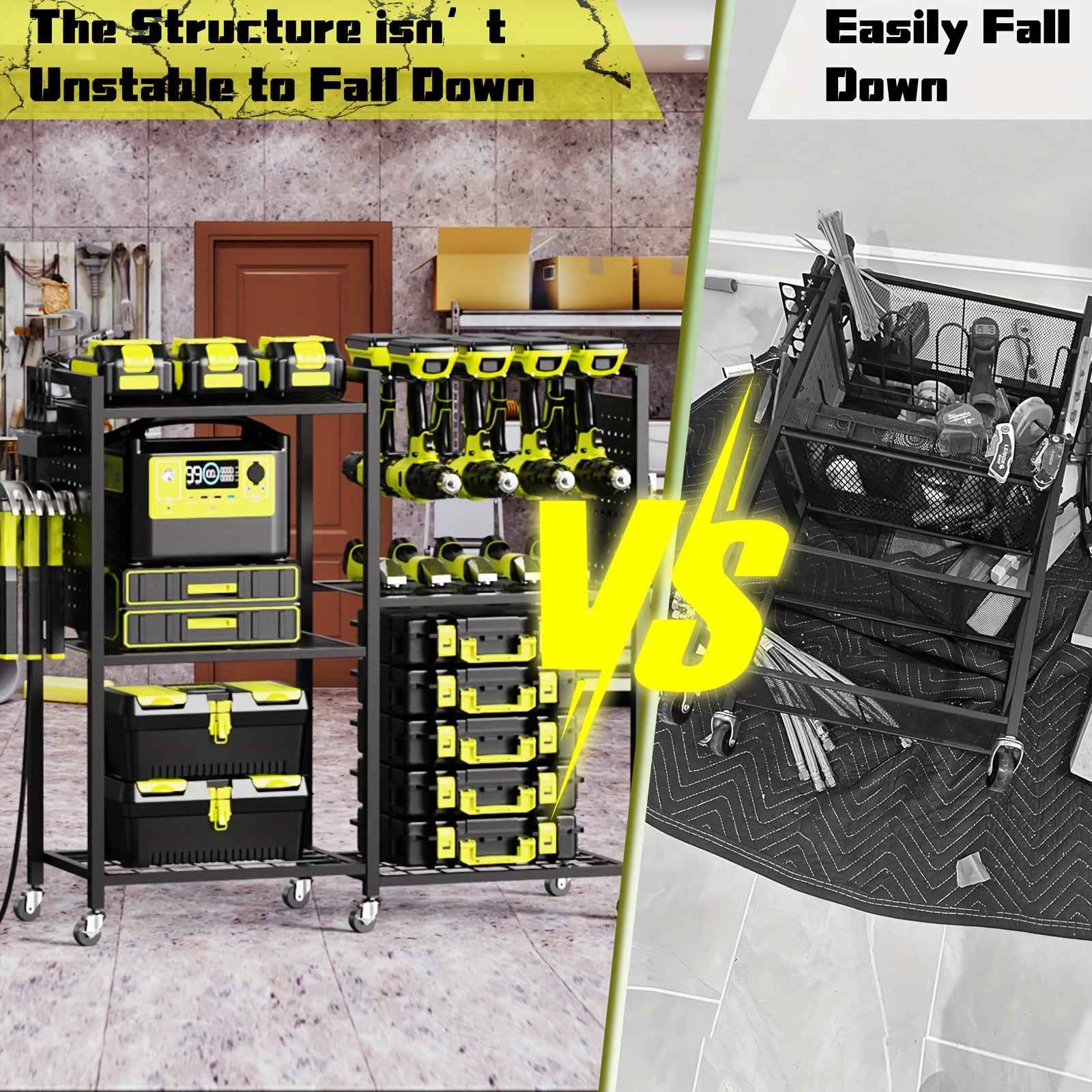 Geawokyie Power Tool Organizer With Charging Station, Rolling Tool Cart On Wheels With 12 Drills Holders, 5 Storage Shelves, Utility Rack Tool Box With Battery Charging Power Strip For Garage, Workshop, Other (Tool Organizers