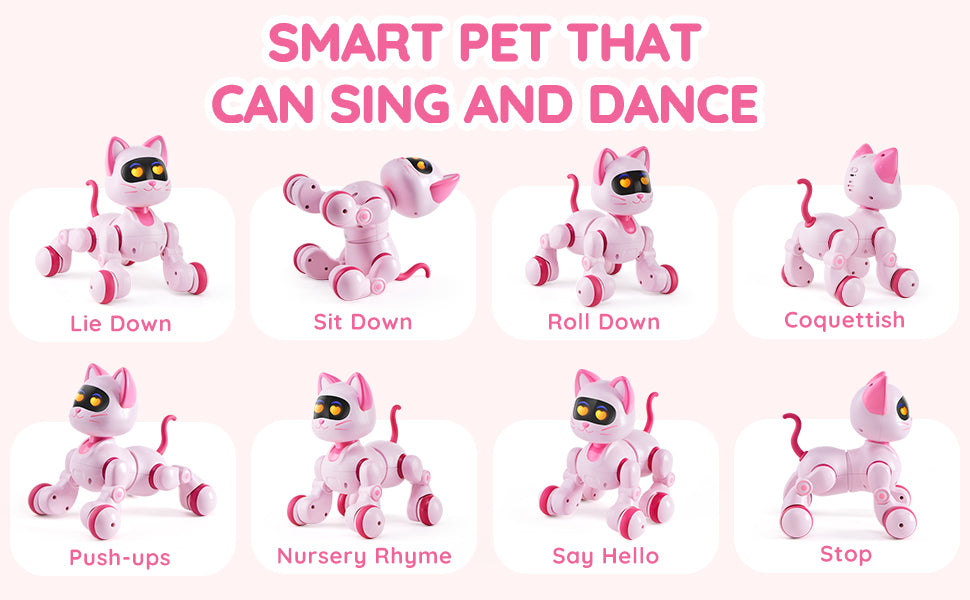 SucceBuy Intelligent Remote Control Robot Cat Electronic Stunt Voice Command Programmable Touch-sense Music Song Children's Toys